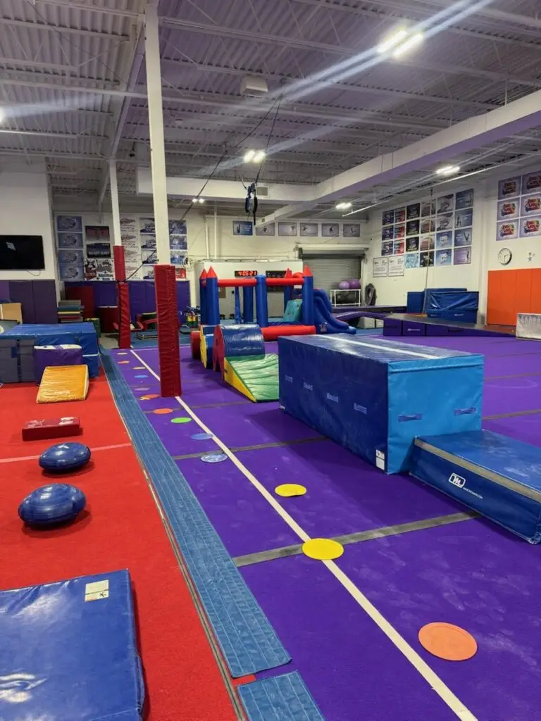 Colorful indoor gym with equipment